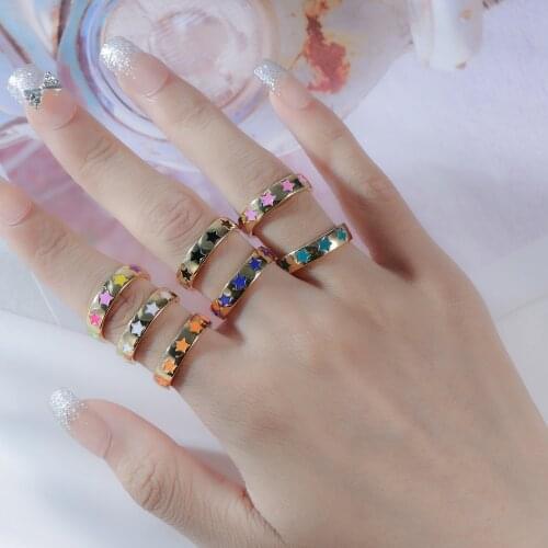 Love Ring for Women Ins Candy Color Stars Heart Rings For Girls Open Ring Adjustable Accessories Copper Rings Jewelry Gifts