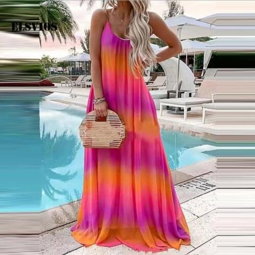 Retro Fashion Summer Women Printed Sling Dress Summer Casual Sleeveless Beach Holiday Long Dress Elegant Irregular Loose Dresses