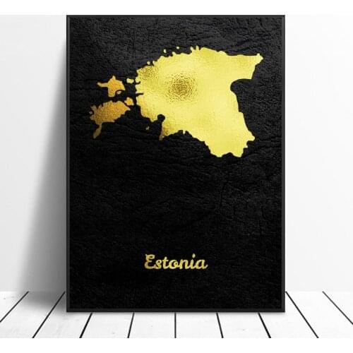 Golden Map Estonia Canvas Painting Art Print Poster Picture Wall Modern Minimalist Bedroom Living Room Decoration