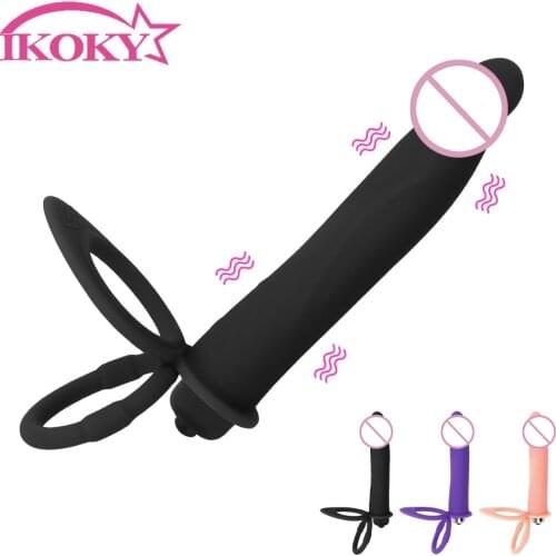 10 Speed With Ring Silicone Strap-on Dildo Vibrator Double Penetration Vibrator Adult Products Anal Butt Plug for Man