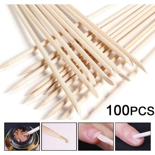 100Pcs/pack Nail Dotting Tools Wood Stick Cuticle Pusher Remove Clean Dead Skin Edge Trimmer Rhinestone Bead Sequin Dotting Tool