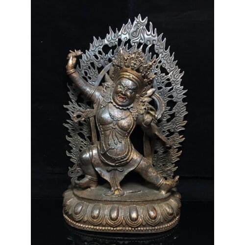 19" Tibet Buddhism Old Bronze Cinnabars Vajra Bodhisattva Buddha Statue Amitabha Big Black Gold Mahakala Enshrine the Buddha
