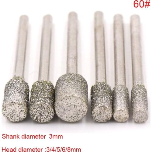 5PCS 60# Cylindrical Diamond Grinding Head Burr Chainsaw Sharpener Stone Carving Polishing Engraving Tools Shank 3mm Head 3-8mm