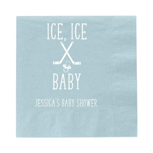 50pcs Ice Ice Baby Hockey Baby Shower Personalized Napkins - Baby Shower Napkins - Welcome Baby - Custom Foil Stamped Napkins