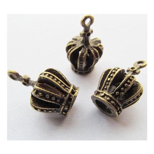 50pcs Vintage Antique Silver tone/Antique Bronze Hollow Filigree Crown Pendant Beads Charm/Finding,DIY Accesssory Jewelry Making