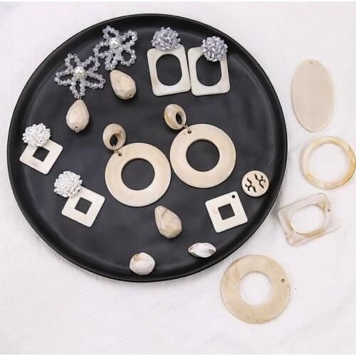 6pcs Retro Literary Breath Milk White Hollow Round Perforated Beads Geometric Earrings For Women Korean Diy Jewelry Accessories