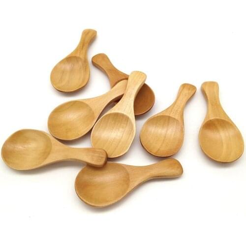 8Pcs Small Wooden Salt Spoon Solid Wood Condiments Spoon Handmade Honey Teaspoon Seasoning Sugar Coffee Tea Jam Mustard Ice Crea