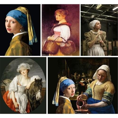 Diamond Painting The Milkmaid Full Square Diamond Embroidery Rhinestones Mosaic Picture Johannes Vermeer Series