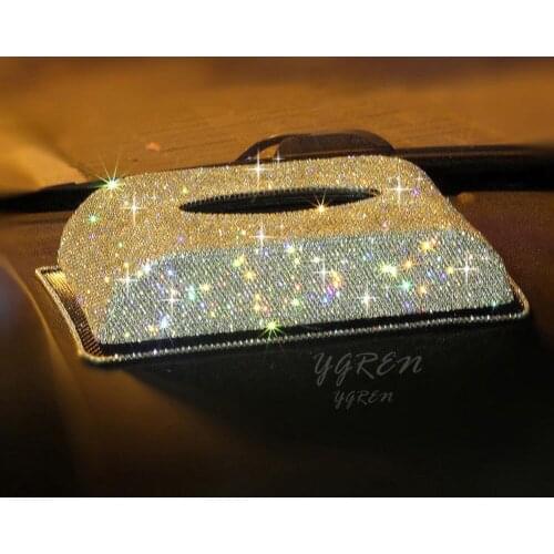 Car Tissue Box Rhinestone Crystal Auto Tissue Holder Block-type Tissue Box Car Styling Hand Made Diamante Bling Cover