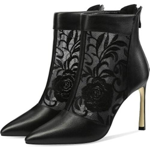 High heel boots stiletto heels fashion leather pointed short boots women fashion embroidered sandals women shoes 2020