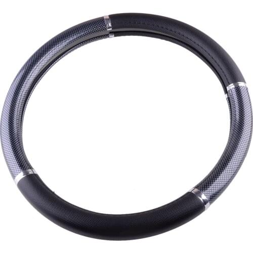 Black Diameter 38cm Car Auto Steering Wheel Grip Cover For Most Vehicles Carbon Fiber Texture