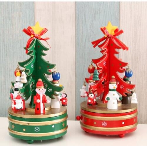 Christmas Tree Wooden Rotating Music Box Xmas Ornament Kids Birthday Gifts Home Decor Girlfriend Women Present Santa Claus Toys