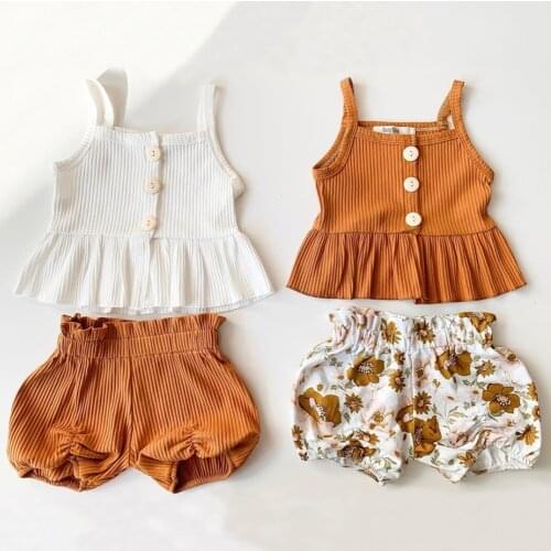 Kids Baby Girls Clothes Sets Summer Sleeveless Knitted Vest Tops Dress Flower Shorts Pants sweet girls Floral Outfit 2 PCS Set