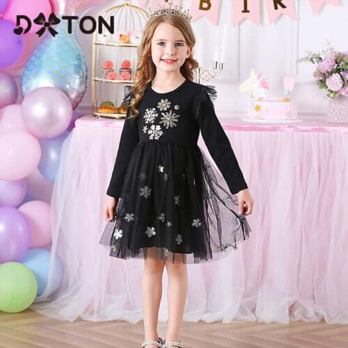 DXTON Kids Dresses For Girls Long Sleeve Snowflake Print Girls Dress Winter Tutu Princess Dress Kids Christmas Clothes Vestidos