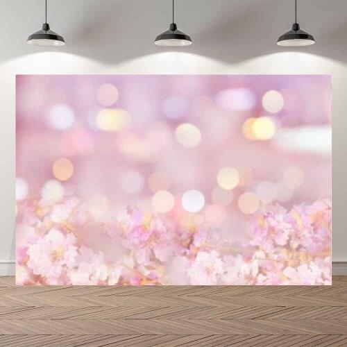 Thin Vinyl Spring Floral Cherry Pink Bokeh Girls Kids Birthday Party Wedding Banner Photography Backdrop Photo Studio Background