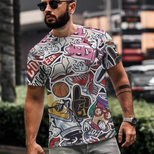 Summer best-selling O-neck mens T-shirt oversized loose mens T-shirt short sleeve mixed flame pattern printing