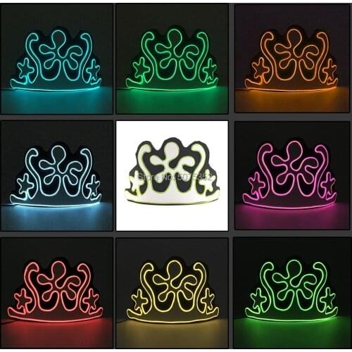 Headwear Women Light Up Crown Neon LED Luminous Crown Head Accessories EL Wire Crown For Birthday Wedding Party