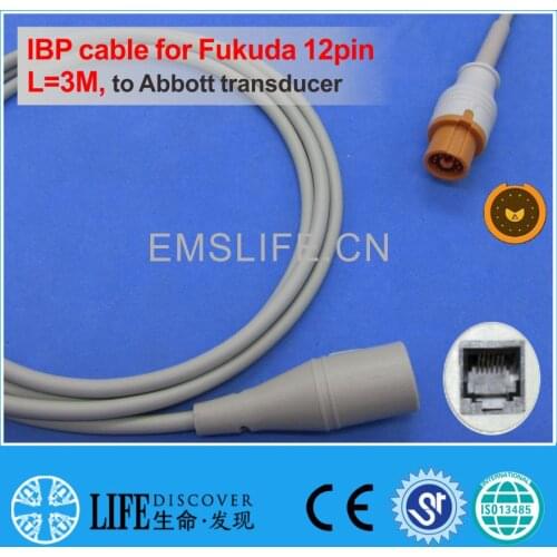 Fukuda 12pin IBP cable for Abbott disposable pressure transducer