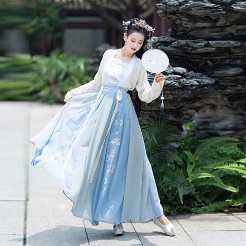 Hanfu suits female costume and elegant Chinese wind double-breasted waist Ru skirt super element fairy fairy han dress