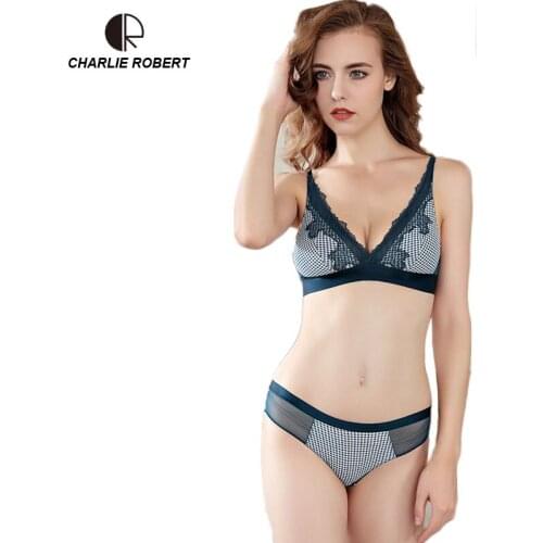 CR Sexy Slim Lace Seamless Plaid Bra Wire Free Underwear Thin Cup Bra Sets WI521 Free Shipping