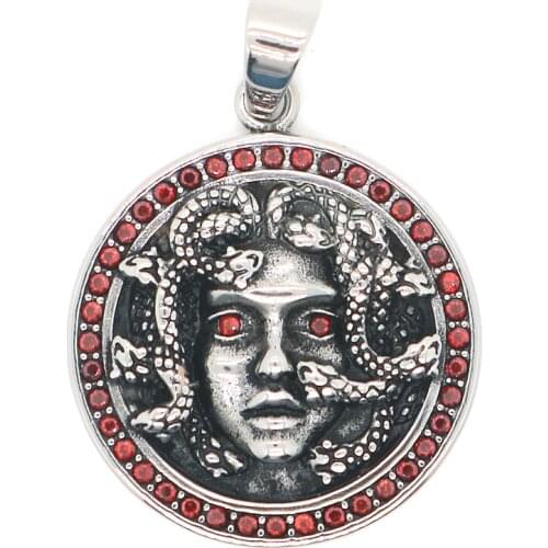 Unisex 316L Stainless Steel Cool Punk Gothic Red Stone Silver Color Medusa Classic Pendant Free Chain