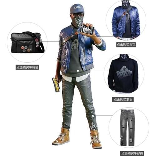 [STOCK]Game Watch Dogs Figure Marcus Holloway Nylon Silk Jacket Winter Coat Halloween Cosplay Costumes For Women Men