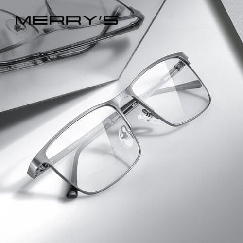 MERRYS DESIGN Men Classic Titanium Alloy Glasses Frame Fashion Male Square Ultralight Eye Myopia Prescription Eyeglasses S2115