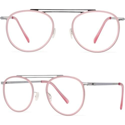 Fashion round titanium eyeglass frames designer light luxury pink optical glasses oculos feminino young people love glasses