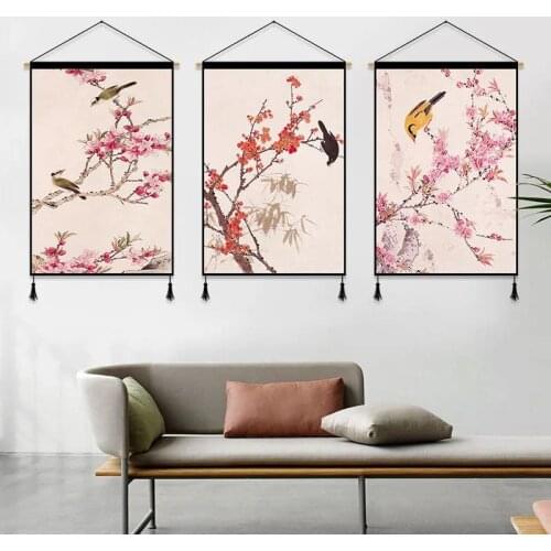 Plum Blossom Wall Art Posters Canvas Scroll Hanging Painting Printed Wall Picture Hanging Tapestry Home Room Decor