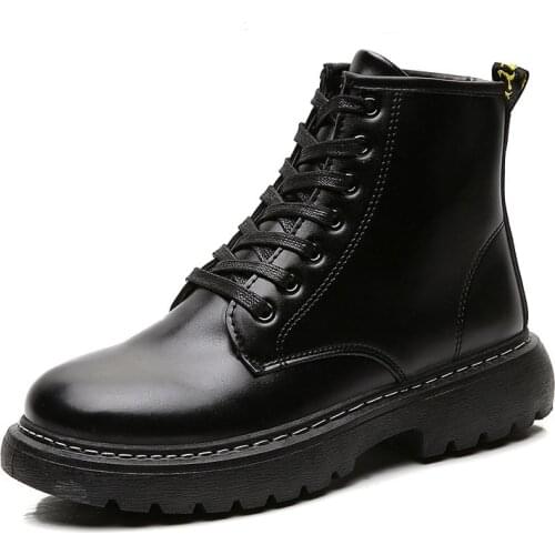 New Autumn And Winter 2021 Black Boots British Style Fashion Non-slip Mid-cut High-top Casual All-match Tooling Boots