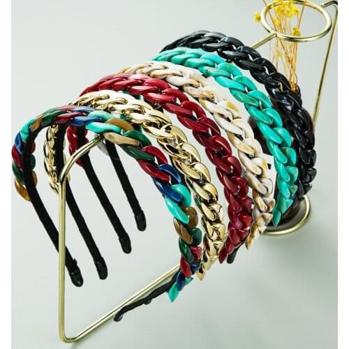 Korean Fashion Simple Tie Dye Chain Twist Acrylic Hair Band Womens Elegant Literary Trend Thin Edge Hair Hoop Hair Accessories