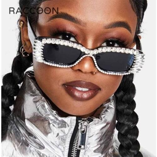 Crystal Diamond Inlaid Square Sunglasses Women Luxury Brand Designer Vintage Rectangle Sun Glasses Party Rhinestone Eyeglasses