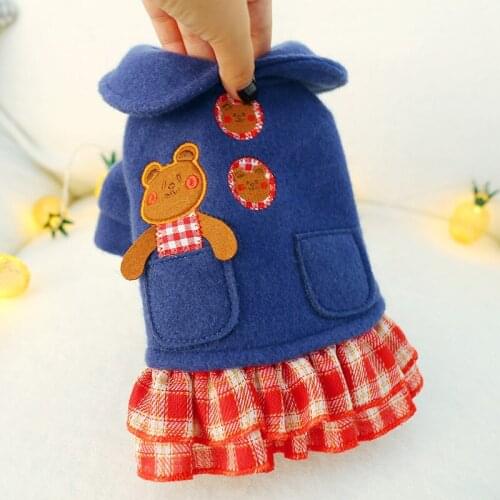 Pet Clothes Autumn Winter New Teddy Bear Small Button Bear Woolen Dress Princess Dress Small Medium Pet Dog Clothing Wholesale
