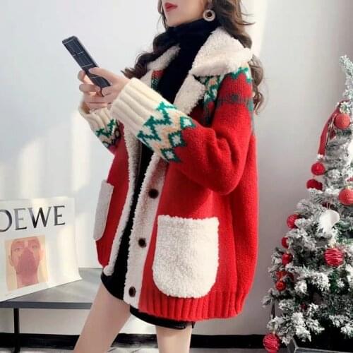 Autumn And Winter New Sweater Cardigan Womens Button Pocket Thickened New Korean Loose Street Wind Knitted Lady Coat
