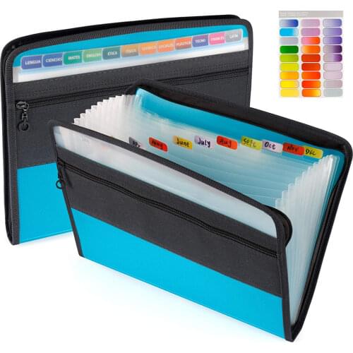 A4 Accordion Expanding File Folder with Sticky Labels, 13 Pockets Document Organizer Expanding File Folder with Zipper Closure