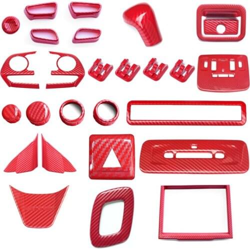 QHCP ABS Gear Shift Knob Cover Center Console Knob Covers Steering Wheel Button Sequins Stickers Red For Toyota Camry 2018 2019