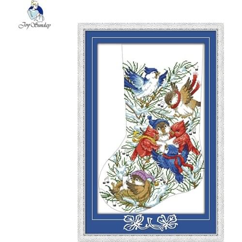 Joy sunday cartoon style Christmas stocking 14CT and 11CT stamped fabric cross stitch patterns needlepoint kits for kids