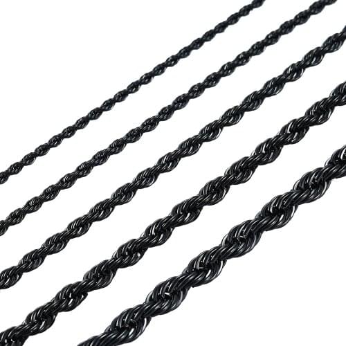 Wide 2.2/3/4/5/6MM Black Tone Rope Chain Stainless Steel Necklace For Men and Women Fashion Jewelry Gift