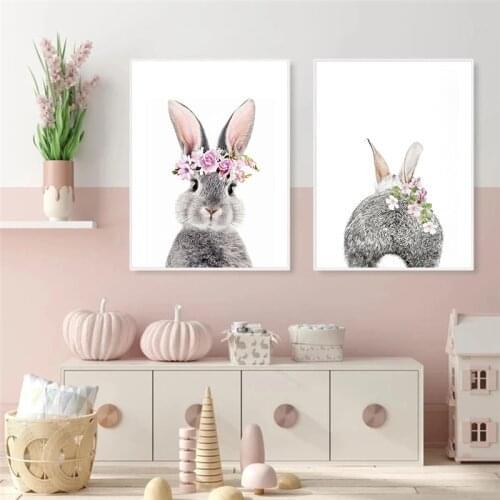 Modern Cute Rabbit Animal Poster Wall Art Canvas Painting Lovely Sweet Decor Wall Posters and Prints for Home Living Room Decor