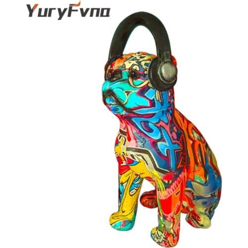 Resin Colorful Bulldog Statue Sculpture Creative Resin Crafts Animal Figurines Home Living Room Room Decoration Accessories Gift
