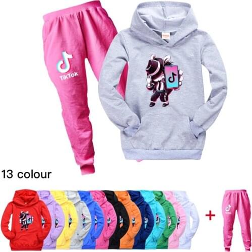 TIK TOK Hot Cartoon Hoodies For Kids Boy Sweatshirt Sets Girls Winter Clothing Children Casual Tracksuit Hooded With Pants