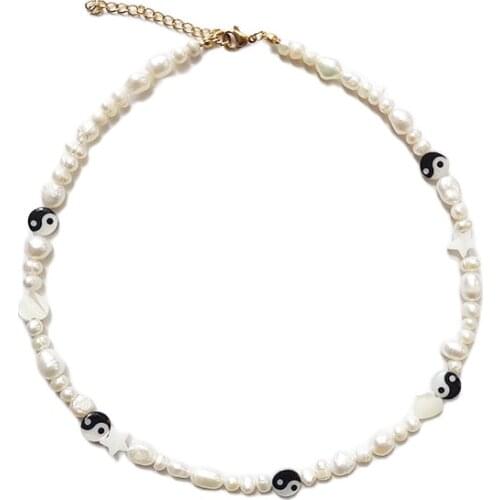 Vintage Charm Natural Pearl Necklace Trendy Exquisite Shell Heart Tai Chi Bagua Beads Beaded Choker Gift For Women ожерелье