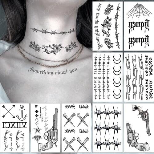 Waterproof Temporary Tattoo Sticker Small Iron Wire Rose Text Flash Tatoo Spider Web Gun Wrist Fake Tatto For Body Art Women Men
