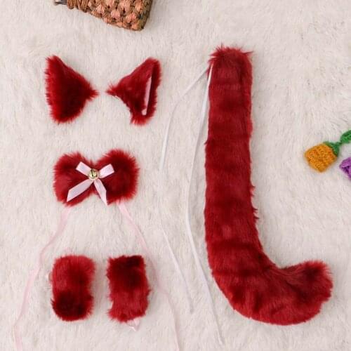 Lolita Girls Fox Cat Plush Headband Headwear Neckwear Wristband Tail Set Anime Maid Cosplay Costume Props Women Lady Party