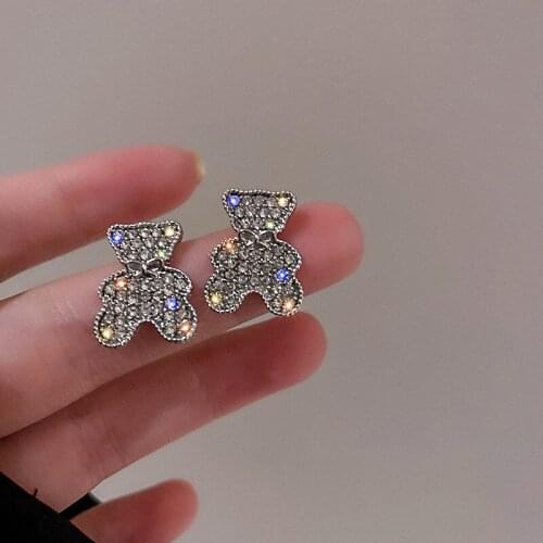Crystals Cute Bear Women Earrings Wholesale Shiny Anime Design Jewelry Luxury Charm Halloween Gifts Cartoon Accessories