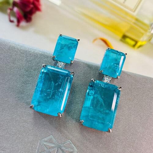 100% Sterling Silver Paraiba Tourmaline Gemstone Drop Dangle Earrings For Women Cocktail Party Fine Jewelry Accessories