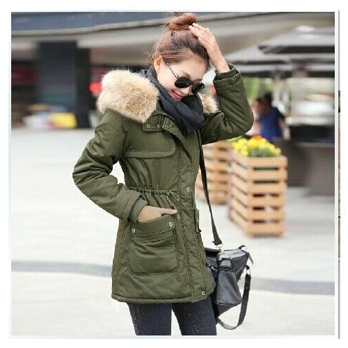 Freeshipping Winter lady detachable big fur Hood Coat,army green faux wool lining coat jacket,fashion wear coat,lady winter coat