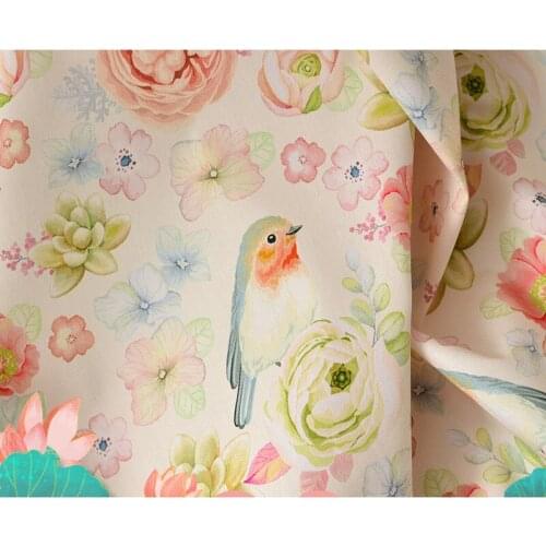 140x50cm Digital Printing Cotton Watercolor flowers and birds Sewing Fabric Making Womens Wear Dress Children Clothing