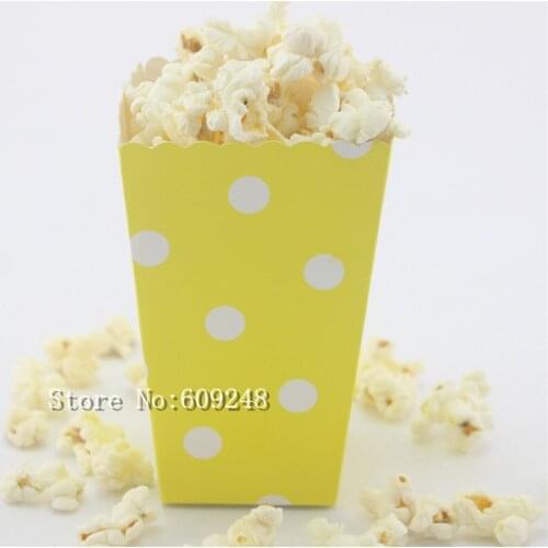 24pcs White Polka Dot Yellow Paper Popcorn Boxes,Party Favor Boxes,Goodie Candy Buffet Snack Treat Cups,Cartons,Decorations,Bulk
