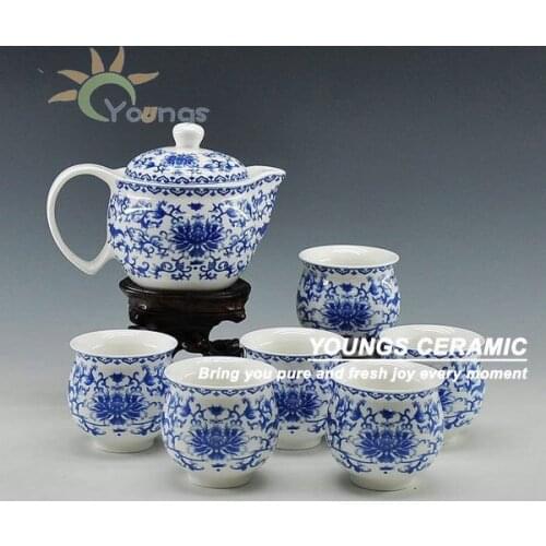 7 pcs blue and white tea set ceramic